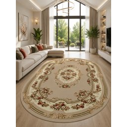 Covor Oval Lotos 575-110, Marime 80 x 150 cm, Bej, Inaltime Fir 8 mm, Antialergic, Polipropilena, Living, Dormitor, Sufragerie, Birou