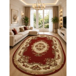 Covor Oval Lotos 575-210, Marime 80 x 200 cm, Grena, Rosu, Inaltime Fir 8 mm, Antialergic, Polipropilena, Living, Dormitor, Sufragerie, Birou