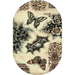 Covor Oval Fluturi 1607-110, Marime 200 x 300 cm, Bej, Maro, Inaltime Fir 8 mm, Antialergic, Polipropilena, Living, Dormitor, Sufragerie, Birou