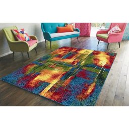 Covor Abstract 11023-120, Marime 80 x 150 cm, Albastru, Rosu, Inaltime Fir 9 mm, Antialergic, Polipropilena, Living, Dormitor, Sufragerie, Birou