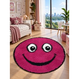 Covor Rotund Camera Copii Smile 12003-170, Marime 67 x 67 cm, Roz, Inaltime Fir 30 mm, Antialergic, Polipropilena, Gradinita, Cresa, Loc de Joaca