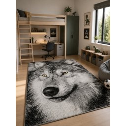 Covor Lup 11395-190, Marime 160 x 230 cm, Gri, Inaltime Fir 9 mm, Antialergic, Polipropilena, Living, Dormitor, Sufragerie, Birou