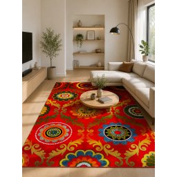 Covor Baroque 11003-120, Marime 200 x 300 cm, Rosu, Inaltime Fir 9 mm, Antialergic, Polipropilena, Living, Dormitor, Sufragerie, Birou