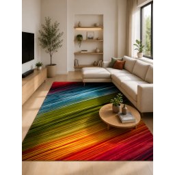 Covor Stripes 11009-130, Marime 200 x 300 cm, Multicolor, Inaltime Fir 9 mm, Antialergic, Polipropilena, Living, Dormitor, Sufragerie, Birou