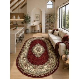 Covor Oval Lotos 571-210, Marime 200 x 300 cm, Rosu, Inaltime Fir 8 mm, Antialergic, Polipropilena, Living, Dormitor, Sufragerie, Birou