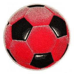Covor Rotund Camera Copii Model Minge Fotbal 11198-120, Marime 67 x 67 cm, Rosu, Inaltime Fir 9 mm, Antialergic, Polipropilena, Gradinita, Cresa, Loc de Joaca