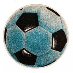 Covor Rotund Camera Copii Model Minge Fotbal 11198-140, Marime 67 x 67 cm, Albastru, Inaltime Fir 9 mm, Antialergic, Polipropilena, Gradinita, Cresa, Loc de Joaca