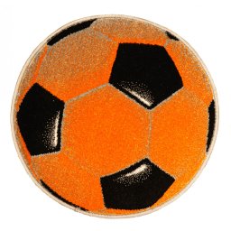 Covor Rotund Camera Copii Model Minge Fotbal 11198-160, Marime 67 x 67 cm, Portocaliu, Inaltime Fir 9 mm, Antialergic, Polipropilena, Gradinita, Cresa, Loc de Joaca