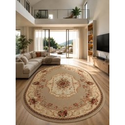 Covor Oval Lotos 507-100, Marime 150 x 230 cm, Bej, Crem, Inaltime Fir 8 mm, Antialergic, Polipropilena, Living, Dormitor, Sufragerie, Birou