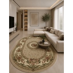 Covor Oval Lotos 571-110, Marime 100 x 200 cm, Bej, Crem, Inaltime Fir 8 mm, Antialergic, Polipropilena, Living, Dormitor, Sufragerie, Birou
