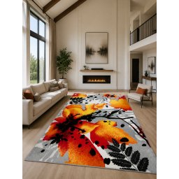 Covor Frunze Aurii 11186-190, Marime 160 x 230 cm, Multicolor, Inaltime Fir 9 mm, Antialergic, Polipropilena, Living, Dormitor, Sufragerie, Birou
