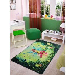 Covor Camera Copii Fairy Song, Marime 100 x 150 cm, Verde, Inaltime Fir 6 mm, Antiderapant, Antialergic, Poliamida, Gradinita, Cresa, Loc de Joaca