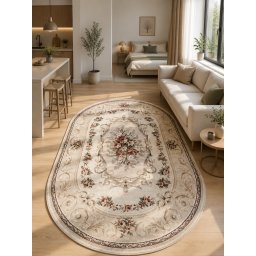 Covor Oval Lotos 535-106, Marime 100 x 200 cm, Bej, Crem, Inaltime Fir 8 mm, Antialergic, Polipropilena, Living, Dormitor, Sufragerie, Birou