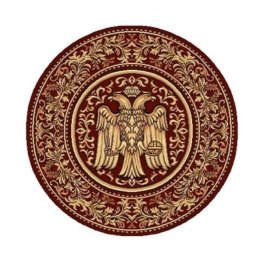 Covor Rotund Bisericesc Lotos 15032-210, Imprimeu Vultur Bicefal, Marime 250 x 250 cm, Grena, Inaltime Fir 8 mm, Grosime 9 mm, Antialergic, Polipropilena, Altar, Naos, Pronaos, Amvon, Capela, M