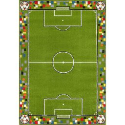 Covor Camera Copii Model Teren Fotbal 11118-130, Marime 80 x 150 cm, Verde, Inaltime Fir 9 mm, Antialergic, Polipropilena, Gradinita, Cresa, Loc de Joaca