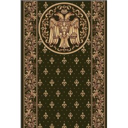 Traversa Bisericeasca Lotos 15032-310, Imprimeu cu Vultur Bicefal, Latime 1.2m, Marime 120 x 500 cm, Verde, Inaltime Fir 8 mm, Festonata Surfilata Tivita, Antialergica, Polipropilena, Manastire