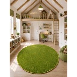 Covor Rotund Camera Copii Kolibri 11000-130, Marime 80 x 80 cm, Verde, Inaltime Fir 9 mm, Antialergic, Polipropilena, Gradinita, Cresa, Loc de Joaca