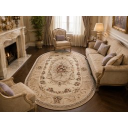 Covor Oval Lotos 535-106, Marime 250 x 350 cm, Bej, Crem, Inaltime Fir 8 mm, Antialergic, Polipropilena, Living, Dormitor, Sufragerie, Birou
