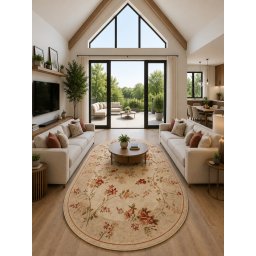 Covor Oval Lotos 551-100, Marime 120 x 170 cm, Bej, Crem, Inaltime Fir 8 mm, Antialergic, Polipropilena, Living, Dormitor, Sufragerie, Birou