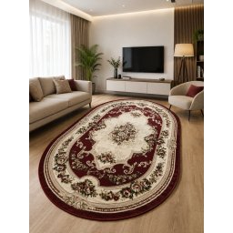 Covor Oval Lotos 574-210, Marime 60 x 110 cm, Rosu Grena, Inaltime Fir 8 mm, Grosime 9 mm, Antialergic, Polipropilena, Living, Dormitor, Sufragerie, Birou