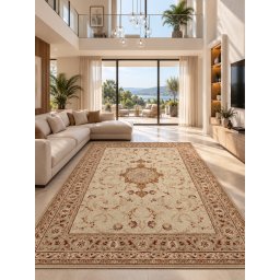 Covor Lotos 523-100, Marime 200 x 400 cm, Bej, Crem, Inaltime Fir 8 mm, Antialergic, Polipropilena, Living, Dormitor, Sufragerie, Birou
