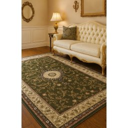 Covor Lotos 523-310, Marime 200 x 400 cm, Crem, Verde, Inaltime Fir 8 mm, Antialergic, Polipropilena, Living, Dormitor, Sufragerie, Birou
