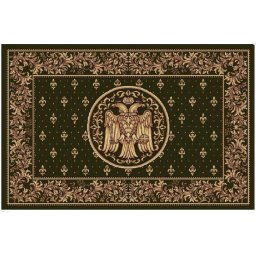 Covor Bisericesc Lotos 15077-310, Imprimeu cu Vultur Bicefal, Marime 150 x 230 cm, Verde, Inaltime Fir 8 mm, Antialergic, Polipropilena, Manastire, Biserica, Altar, Naos, Pronaos, Capela, Chilie