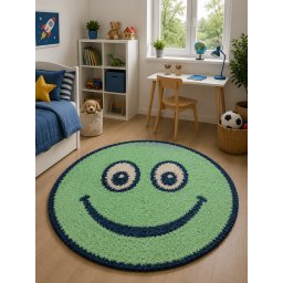 Covor Rotund Camera Copii Fantasy, Marime 67 x 67 cm, Verde, Inaltime Fir 30 mm, Antialergic, Microfibra si Polipropilena, Gradinita, Cresa, Loc de Joaca