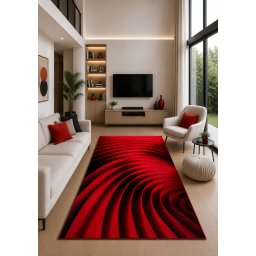 Covor Spiral 11006-120, Marime 80 x 150 cm, Rosu, Inaltime Fir 9 mm, Antialergic, Polipropilena, Living, Dormitor, Sufragerie, Birou