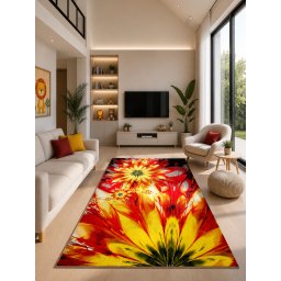 Covor Flower 11012-150, Marime 80 x 150 cm, Multicolor, Inaltime Fir 9 mm, Antialergic, Polipropilena, Living, Dormitor, Sufragerie, Birou