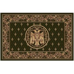 Covor Bisericesc Lotos 15077-310, Imprimeu cu Vultur Bicefal, Marime 250 x 350 cm, Verde, Inaltime Fir 8 mm, Antialergic, Polipropilena, Manastire, Biserica, Altar, Naos, Pronaos, Capela, Chilie