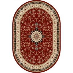 Covor Oval Lotos 523-210, Marime 250 x 350 cm, Crem, Rosu, Inaltime Fir 8 mm, Antialergic, Polipropilena, Living, Dormitor, Sufragerie, Birou