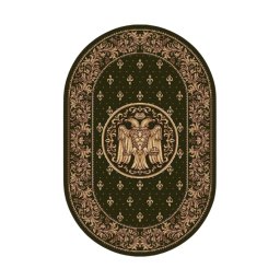 Covor Oval Bisericesc Lotos 15032-310, Imprimeu cu Vultur Bicefal, Marime 250 x 350 cm, Verde, Inaltime Fir 8 mm, Antialergic, Polipropilena, Manastire, Biserica, Altar, Naos, Pronaos, Capela