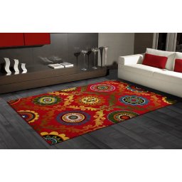 Covor Baroque 11003-120, Marime 80 x 150 cm, Rosu, Inaltime Fir 9 mm, Antialergic, Polipropilena, Living, Dormitor, Sufragerie, Birou