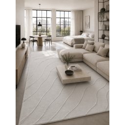 Covor Oksi 38012-100, Marime 80 x 150 cm, Alb, Inaltime Fir 6 mm, Antialergic, Polipropilena, Living, Dormitor, Sufragerie, Birou