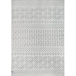Covor Model Oksi 38003-100, Marime 60 x 110 cm, Alb, Gri, Inaltime Fir 6 mm, Antialergic, Polipropilena, Living, Dormitor, Sufragerie, Birou