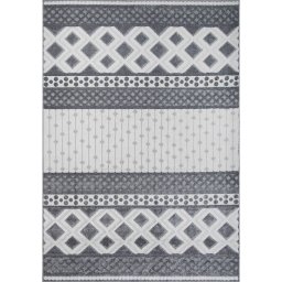 Covor Model Oksi 38003-616, Marime 80 x 150 cm, Alb, Gri, Inaltime Fir 6 mm, Antialergic, Polipropilena, Living, Dormitor, Sufragerie, Birou