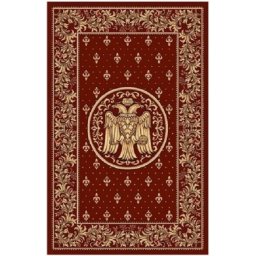 Covor Bisericesc Lotos 15032-210, Imprimeu cu Vultur Bicefal, Marime 250 x 500 cm, Grena, Rosu, Inaltime Fir 8 mm, Antialergic, Polipropilena, Manastire, Biserica, Altar, Naos, Pronaos, Capela