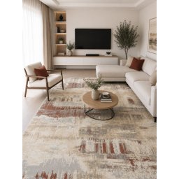 Covor Calvin Klein ECH02, Marime 160 x 221 cm, Caramiziu, Gri, Ruginiu, Inaltime Fir 6 mm, Antialergic, Polipropilena si Poliester, Living, Dormitor, Sufragerie, Birou