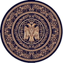 Covor Rotund Bisericesc Lotos 15032-810, Imprimeu cu Vultur Bicefal, Marime 250 x 250 cm, Albastru, Inaltime Fir 8 mm, Antialergic, Polipropilena, Manastire, Biserica, Altar, Naos, Pronaos