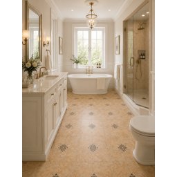 Linoleum Rezidential Clasa 22, Belgia, Kelso 7099, Suport Spuma, Grosime 2.8 mm, Imitatie Gresie, Bej, PVC, Latime 2m, Marime 200 x 500 cm