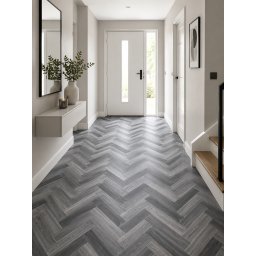 Linoleum Rezidential Antiderapant Clasa 21, Belgia, Venice 961M, Suport Spuma, Grosime 2.3 mm, Imitatie Parchet, Gri, Negru, PVC, Latime 2m, Marime 200 x 700 cm