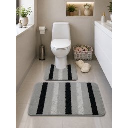 Set 2 Covorase Baie, Saidtex 2504 Platinum, Marimi 50 x 80 40 x 50 cm, Gri, Negru