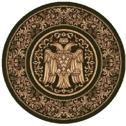 Covor Rotund Bisericesc Lotos 15032-310, Imprimeu cu Vultur Bicefal, Marime 250 x 250 cm, Verde, Inaltime Fir 8 mm, Antialergic, Polipropilena, Manastire, Biserica, Altar, Naos, Pronaos, Capela