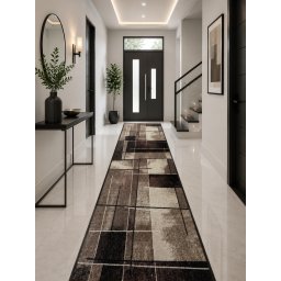 Traversa Print Hanoi, Tesatura Plata, Latime 2.5m, Marime 250 x 600 cm, Maro, Festonata Surfilata Tivita, Antialergica, Polipropilena, Living, Dormitor, Coridor, Hol