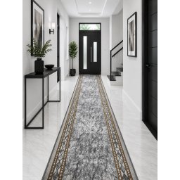 Traversa Print Tokyo, Tesatura Plata, Latime 2.5m, Marime 250 x 700 cm, Gri, Festonata Surfilata Tivita, Antialergica, Polipropilena, Living, Dormitor, Coridor, Hol