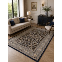 Covor Belgian Premium Kasmar 8746-334, Marime 80 x 250 cm, Albastru, Inaltime Fir 9 mm, Antialergic, Polipropilena, Living, Dormitor