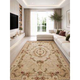 Covor Lotos 15002-110, Marime 250 x 350 cm, Bej, Crem, Inaltime Fir 9 mm, Antialergic, Polipropilena, Living, Dormitor, Sufragerie, Birou