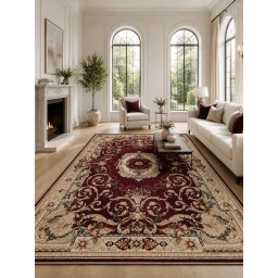 Covor Lotos 15002-210, Marime 250 x 350 cm, Grena, Crem, Inaltime Fir 9 mm, Antialergic, Polipropilena, Living, Dormitor, Sufragerie, Birou