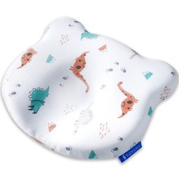 Perna Bebelus Suporto Ursulet, 0-12 luni, Impotriva Plagiocefaliei, pentru Formarea Capului la Nou Nascuti, Ortopedica si Hipoalergenica din Spuma cu Memorie, Husa Bumbac 100%, Alba, Model cu Dinozauri
